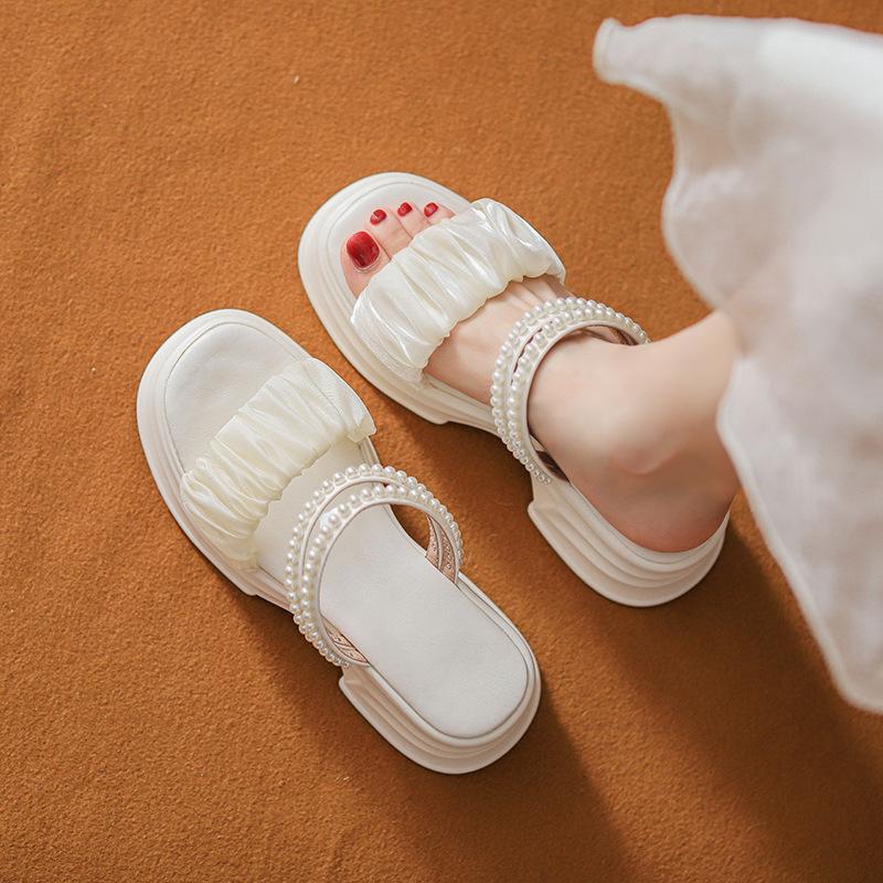 Versatile Open-toed Double Ring with Thick-bottomed Cool Slippers, Fairy Style with Skirt, High-heeled Muffin, Two Wearing Slippers, Female Outer Wear