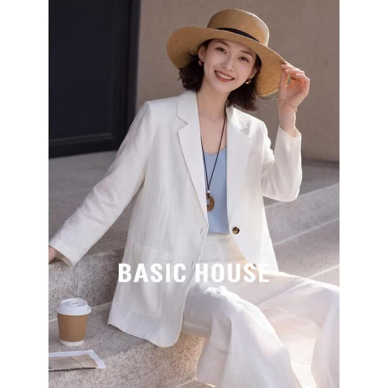 Basic House Women s French Style White 100% Linen Blazer L белый