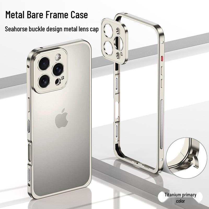 Ultra-Thin Lightweight Metal Frame iPhone 16/15 Pro Case with Seahorse Buckle Design and Heat Dissipation
