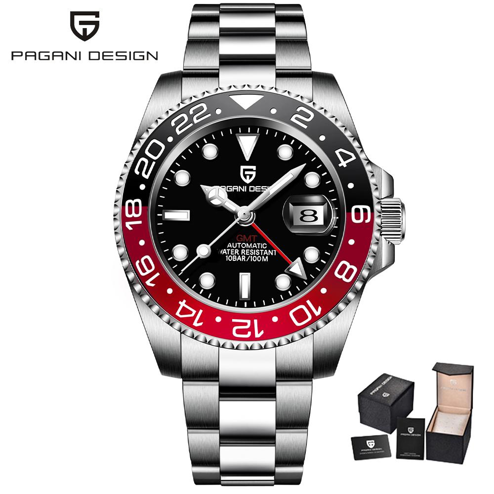 PAGANI DESIGN 40MM Luxury Men GMT Automatic Machinery Watch Ceramic Bezel Jubilee Strap Sapphire Waterproof Watches for men