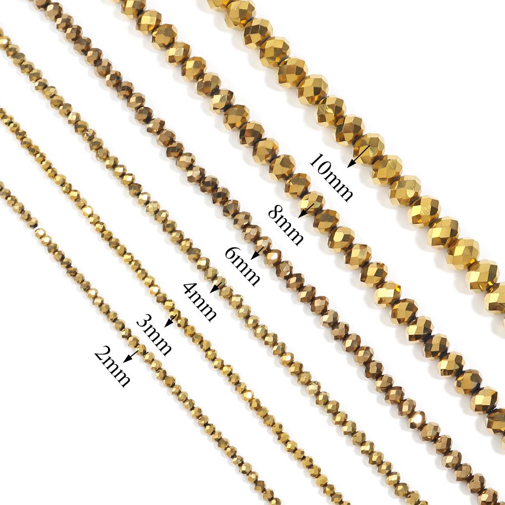 3 4 6 8 10mm Gold Faceted Crystal Beads Rondelle Glass Loose Spacer Beads For DIY Jewelry Making Necklace Bracelet Accessories