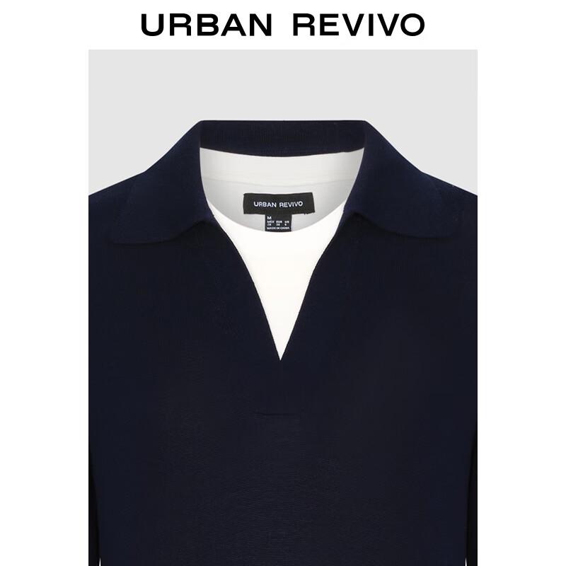 UR2025 Women's Colorblock Faux Two-Piece Lapel Knit Sweater