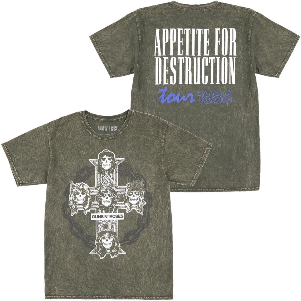 Guns N Roses Men Tour 1988 Appetite for Destruction Acid Wash Tee T-shirt XXL