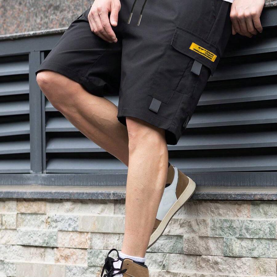Men's Summer Drawstring Workwear Shorts - European Size, Trendy & Loose Fit, Hong Kong Style