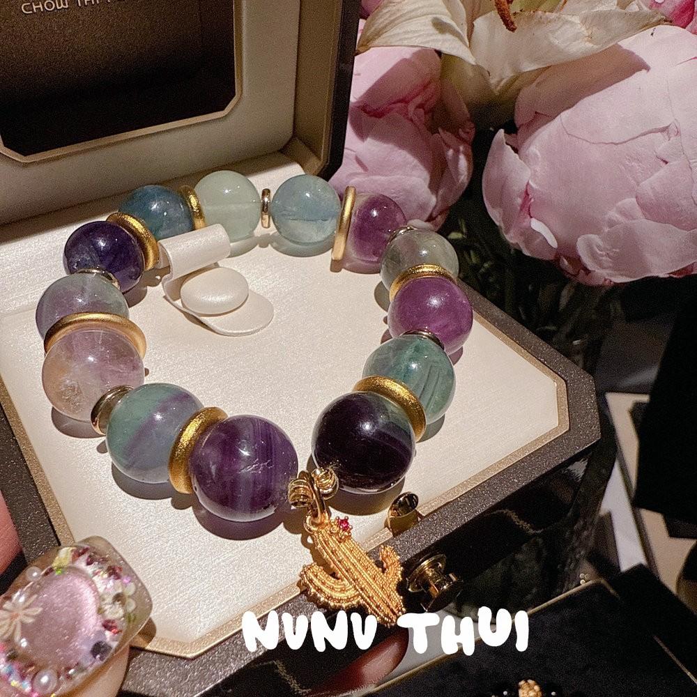 Ancient Flower Silk, Colorful Grape Stone, Colorful Fluorite Entanglement Bracelet, New Chinese Style, Ruyi Flower Powder Crystal Blessing Bracelet.