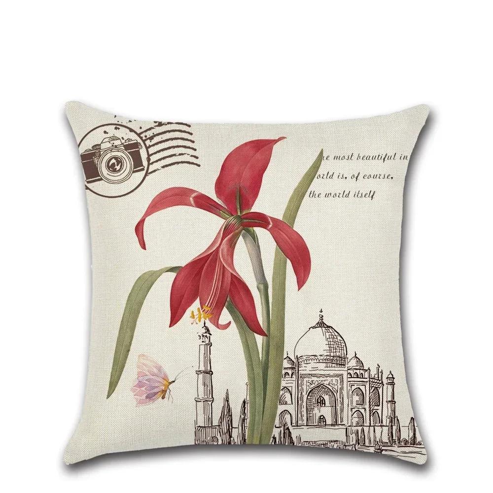 New European Retro Flowers Linen Cushion Cover Classical Floral Pillow Case Vintage Decorative Sofa Throw Pillow Cover 45X45Cm