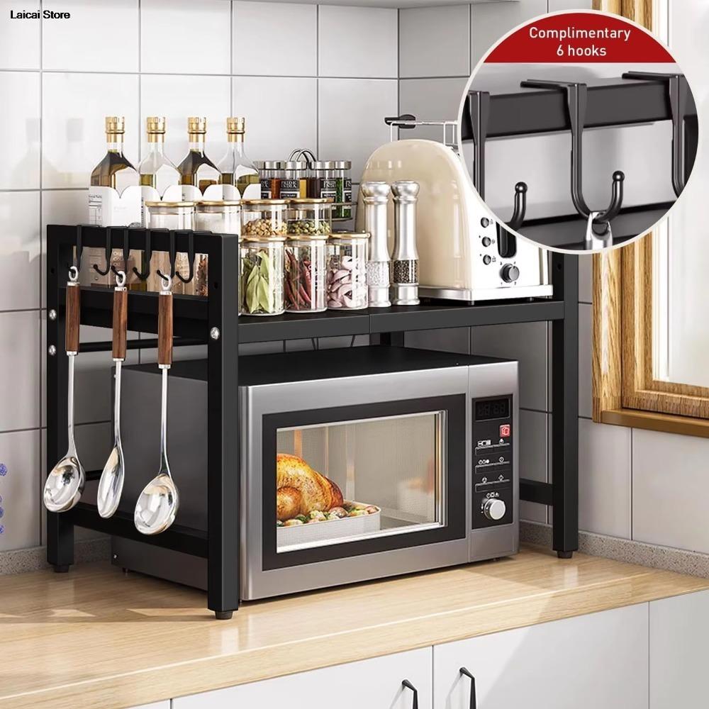 Mensola Nera per Forno a Microonde Organizzatore Multifunzione per Condimenti Nuovo Portastoviglie Domestico