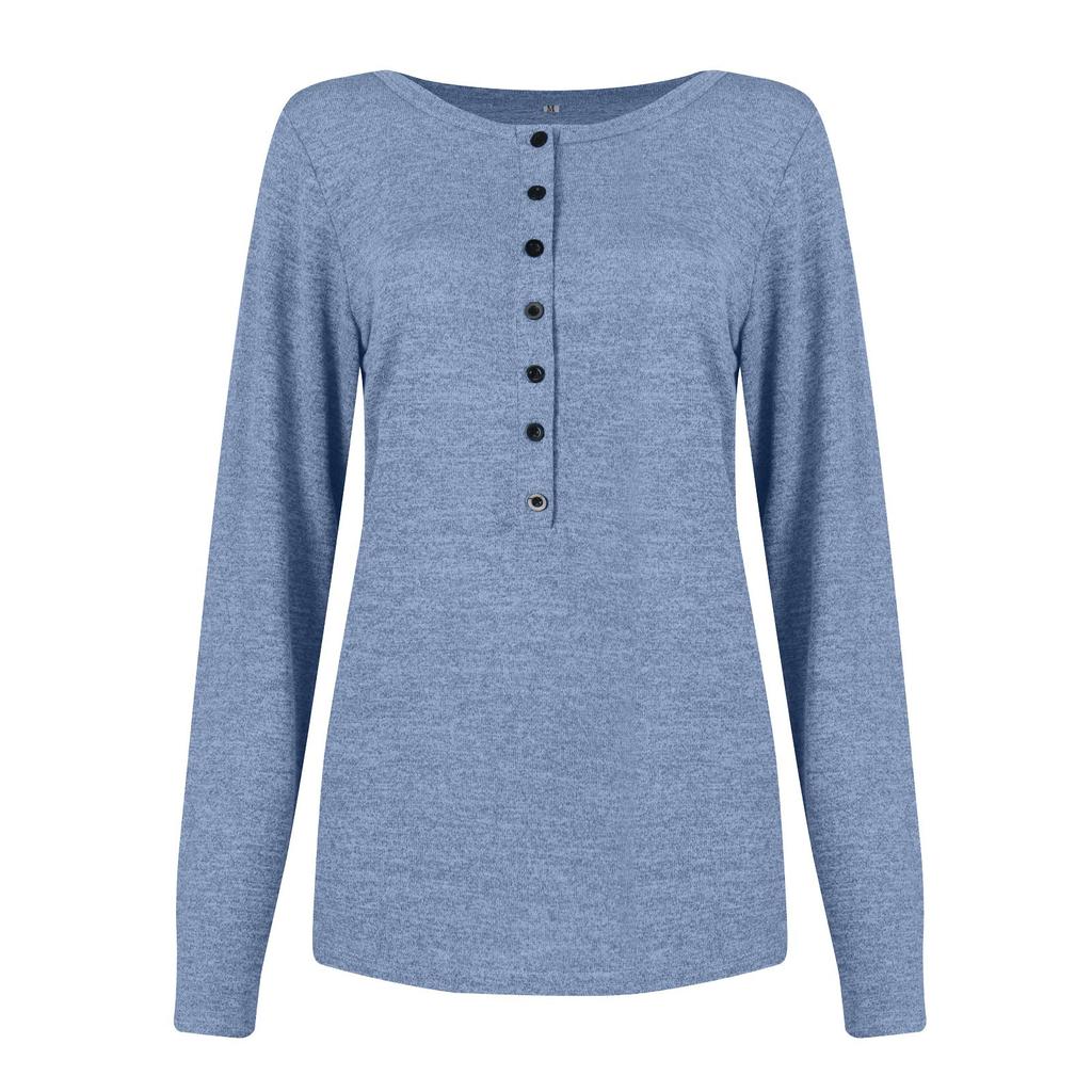 Dámský ležérní svetr s dlouhým rukávem a kulatým výstřihem svetr s knoflíky vpředu