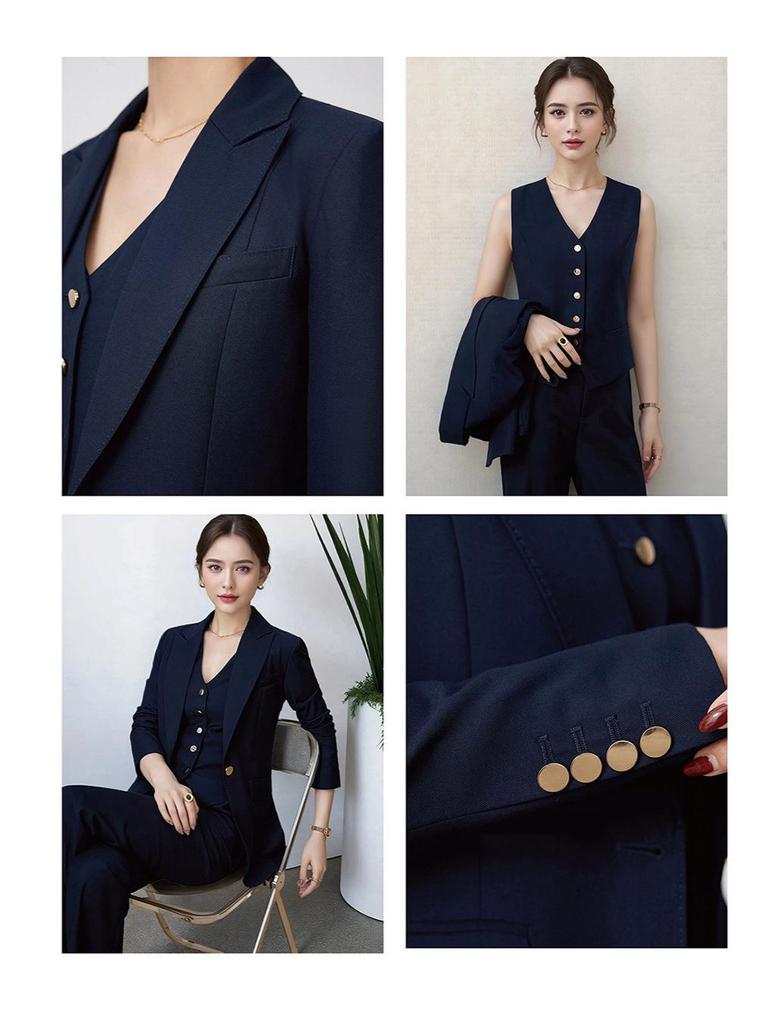 Ensemble 3 pièces pour femme en laine australienne: Blazer, gilet et pantalon évasé haut de gamme printemps/automne