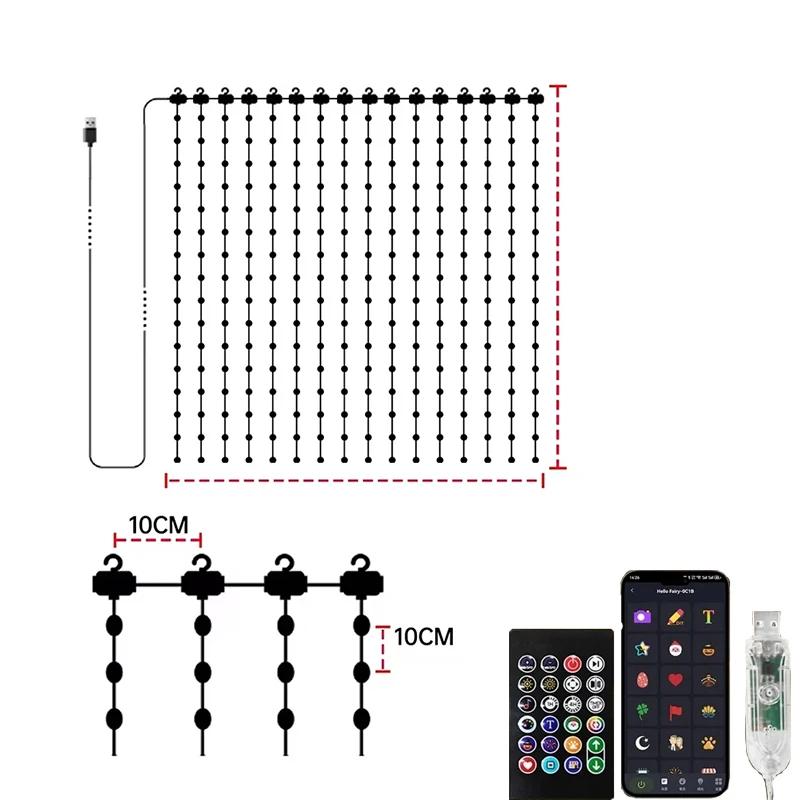 DIY Smart Curtain Lights RGB 400LEDs Light String App Control Waterproof Fairy Light USB Plug for Text Pattern Party Room Decor