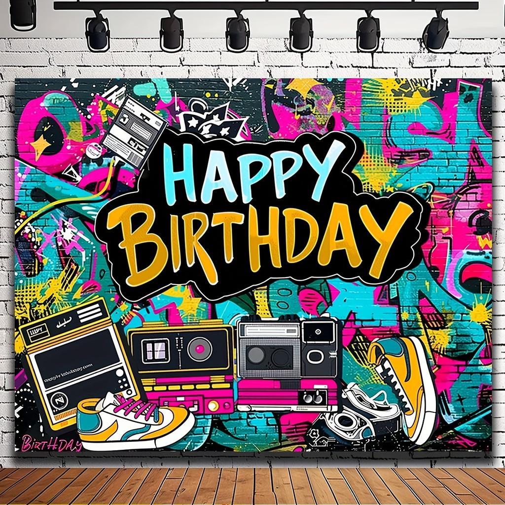 Retro Backdrop Banner - Vibrant Graffiti Design, Urban Retro Style, 80s 90s Theme, Birthday Party Cake Table Decoration