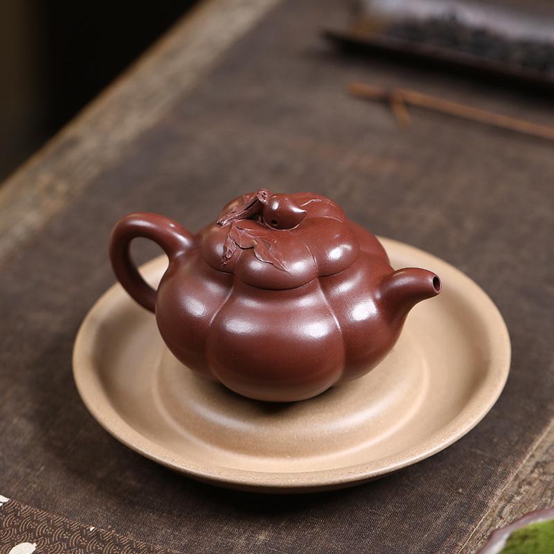 200ml Handmade Yixing Purple Clay Teapots Master Handmade Rib  Longevity Peach Pot Raw Ore Purple Mud Kettle Zisha Tea Set Craft