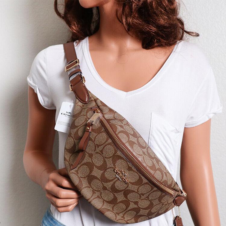 New COACH Coated Canvas With Leather Sling Bag, Shoulder Bag, Crossbody Bag, Fanny Pack Tubas Unisex Brown 48740-IME74