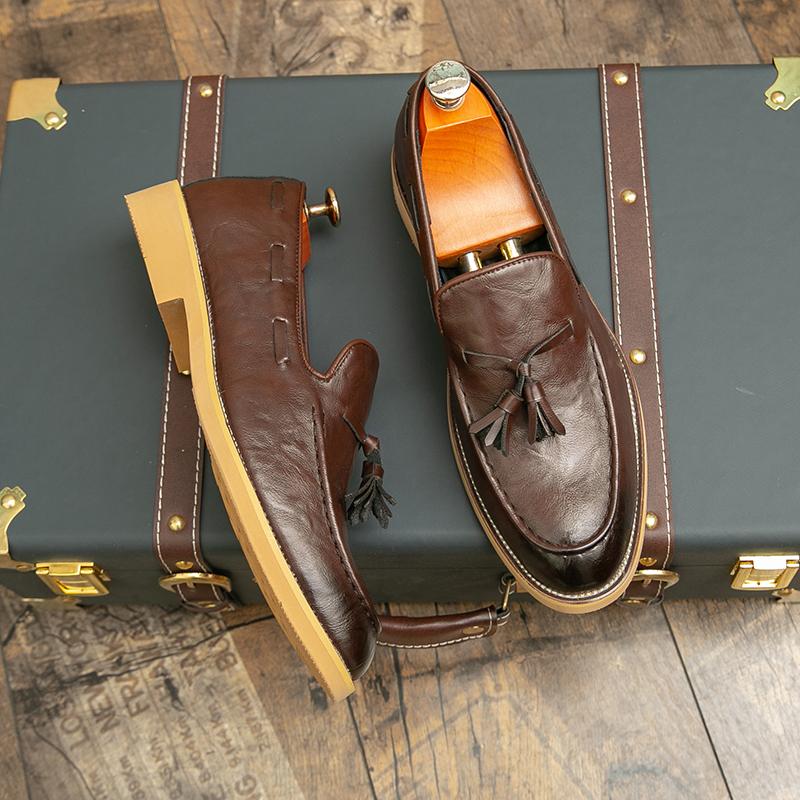 Men's Leather Shoes Slip On Office Formal Shoes Wedding Party Men's Tassel Dress Shoes Breathable Driving Oxfords Footwear