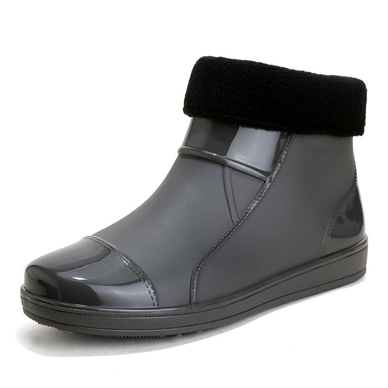 Rain shoes women's fleece thickened fashion winter non-slip outer wear medium tube water shoes short tube warm large size rain boots