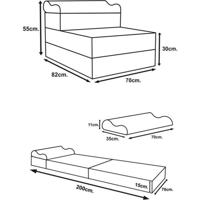 Matelas pliant - Luxe - Gris - 200x70x15 cm - Anti-allergique - Housse amovible