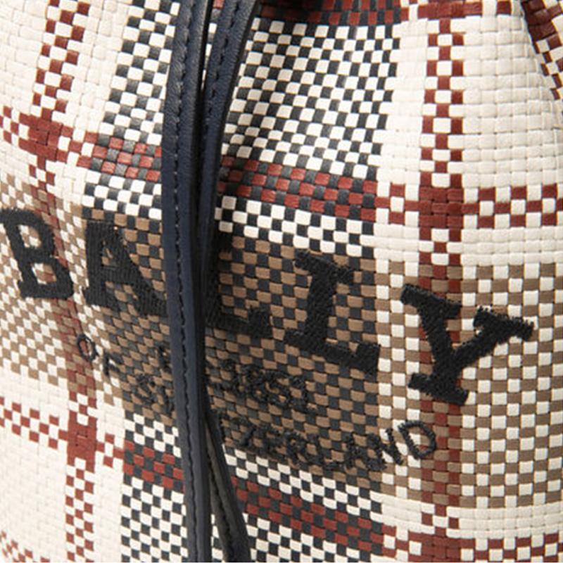 Bally Cleoh 21 Drawstring Closure Striped Decor Leather Bucket Bag Women Handbags Gray Brown 6300233