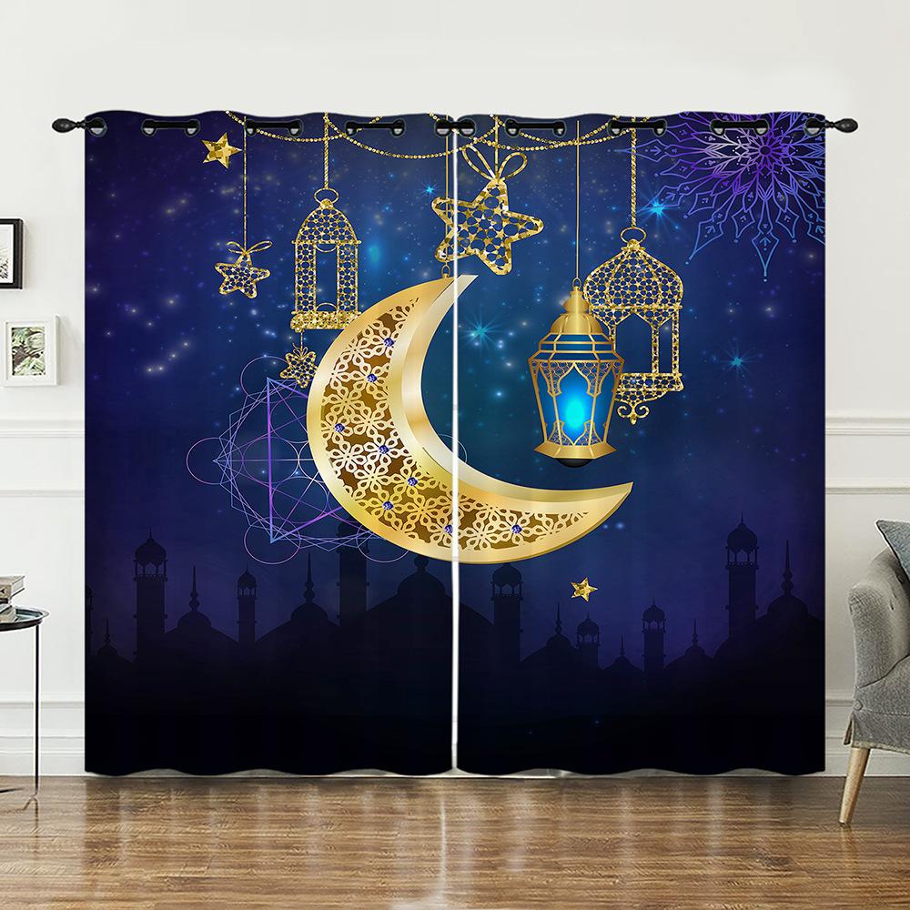 

Шторы Шторы для спальни Цифровая печать Луна Звездное небо Фестиваль Светонепроницаемые шторы Без пробивания 97cm*114cm*2