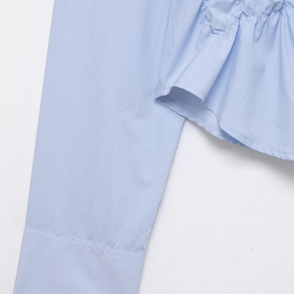 European Style 2026 Women's Elegant Stretch Pleated Poplin Shirt