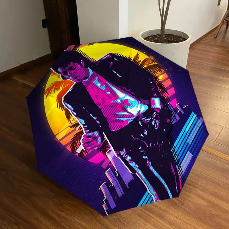 1pc Michael Jackson Automatic Folding Umbrella, Portable Collapsible Design, Casual Outdoor Accessory L1202017