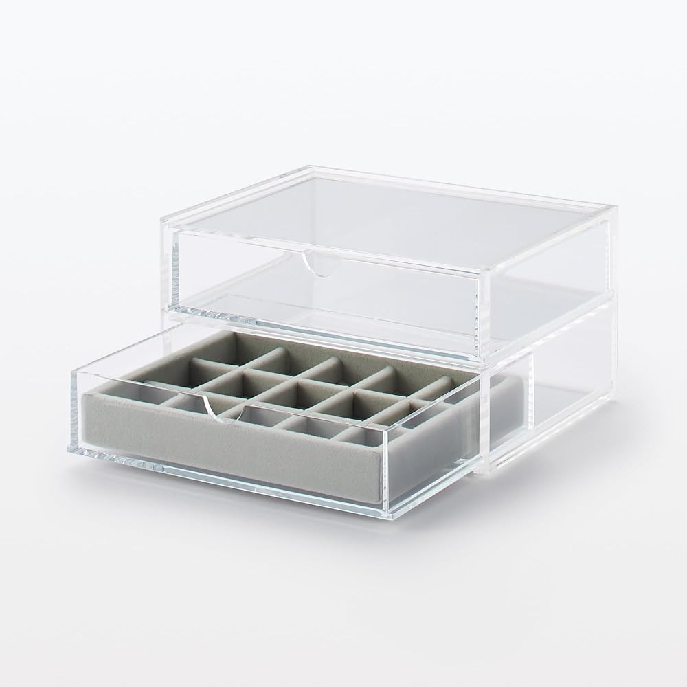 MUJI Stackable Velour Case with Lattice Design, for Acrylic Cases, Gray, 155cm (W) x 12cm (D) x