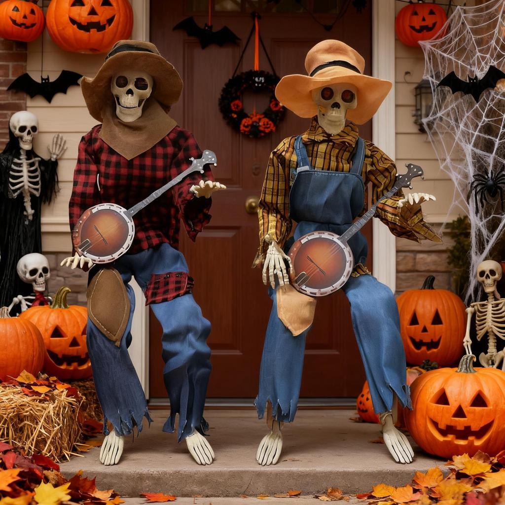 Halloween Skeleton Ornament Decorations Poseable Joints Decor With Glowing Eyes Music Party Supplies Creative Halloween Toys