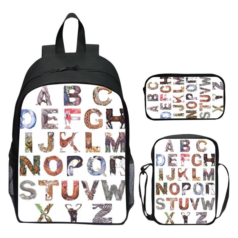 16 Inch Children's Backpack 3-piece Set Alphabet Lore Alphabet Legend Elementary School Backpack Shoulder Bag Pencil Case