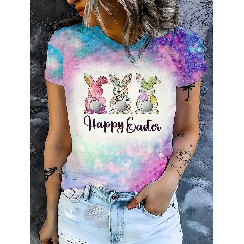 Mode Sommer Osterhase 3D-Druck T-Shirt Damen Street Casual Harajuku T-Shirt Damen Rundhals T-Shirt Tops Kleidung