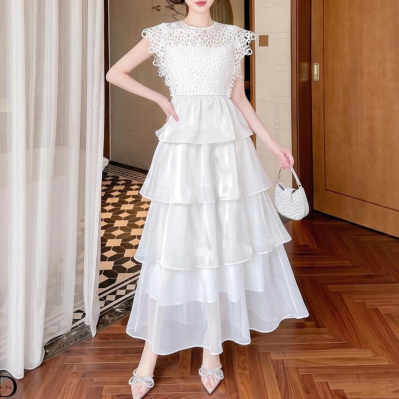 ZANZEA Rochie Casual Elegantă de Damă cu Patchwork din Dantelă, Decolteu Rotund, Fără Mâneci, cu Volane
