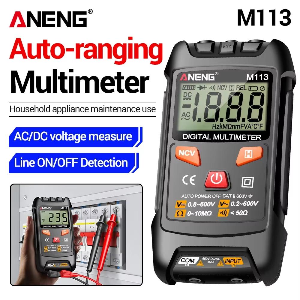2026 ANENG M113 Mini Intelligent Digital Multimetro 1999 Counts AC DC Volt Resistance NCV Portable Electric Test Tool High Precision Digital Display
