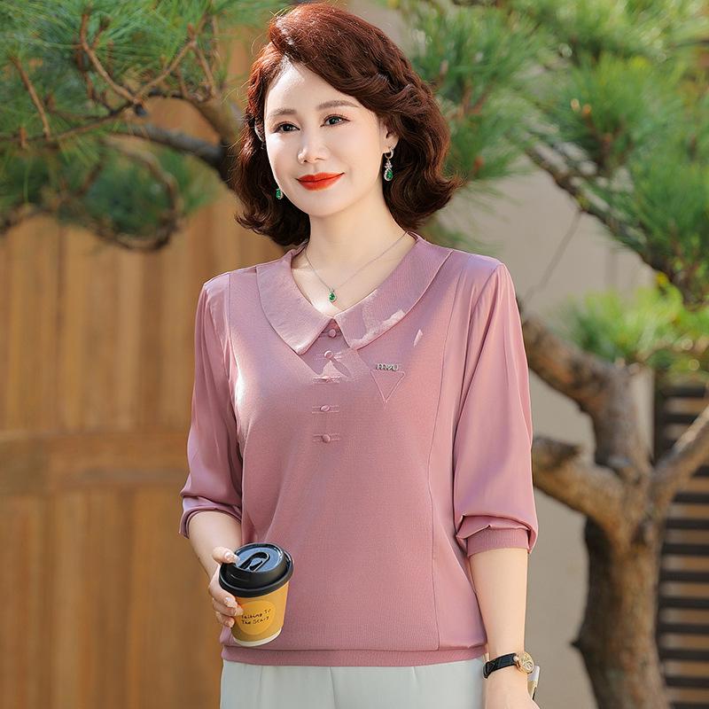 2025 Spring Long Sleeve T-shirt for 50-Year-Old Women's Fashion