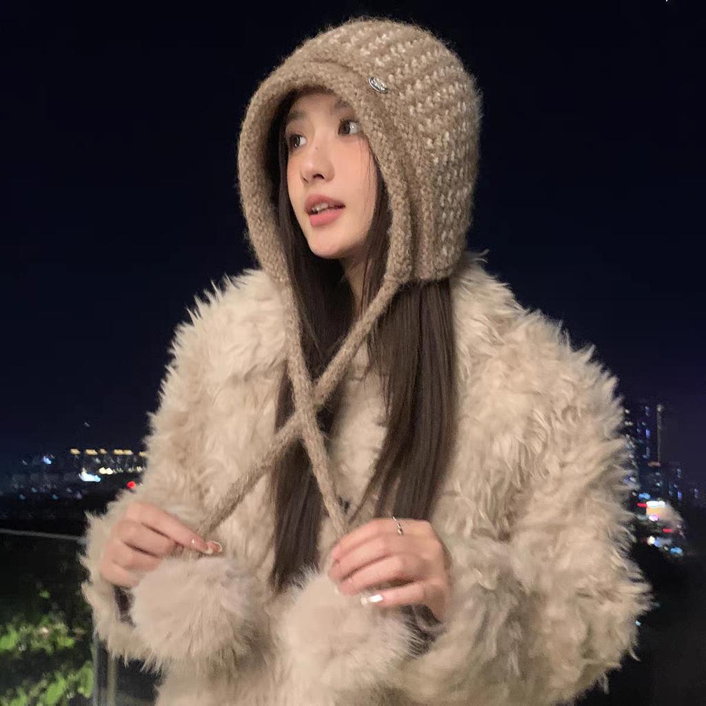 Knitted Fringed Knitted Wool Hat Women's New Winter Thickened Warm Windproof Ear Protector Pullover Hat