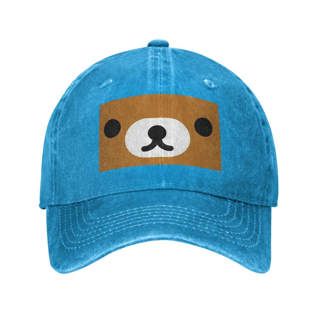 Cappellino da baseball Rilakkuma Relax Bear con faccia grande, in tessuto denim, regolabile, stile cowboy, sportivo, unisex.