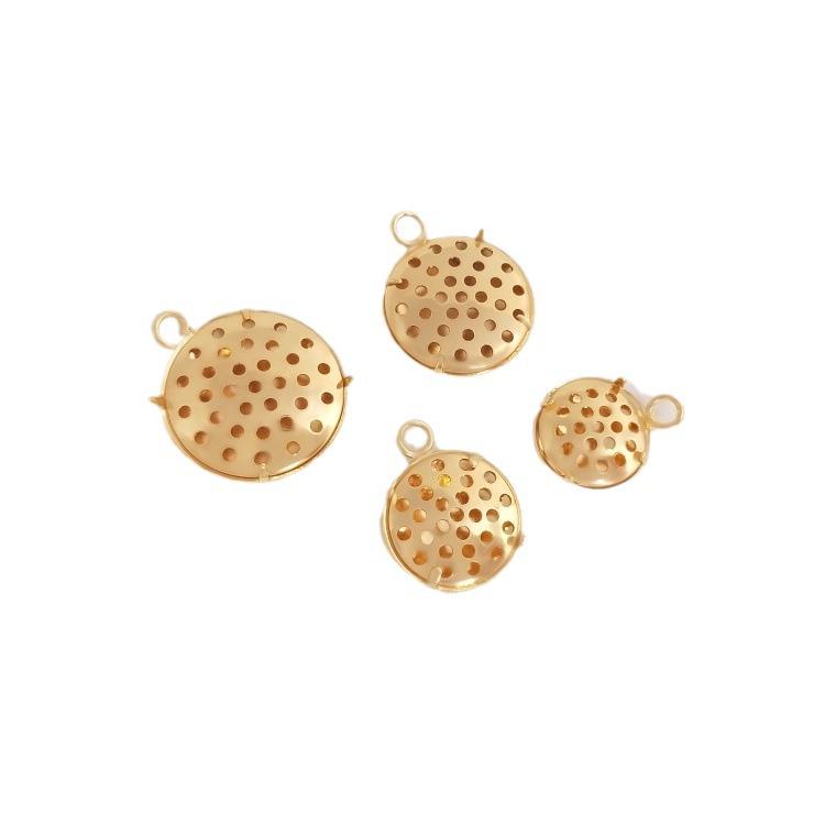 Měděný přívěsek na náhrdelník pozlacený 14karátovým zlatem: Nastavení podnosu Cloud s designem kulatého disku a makovice lotosu