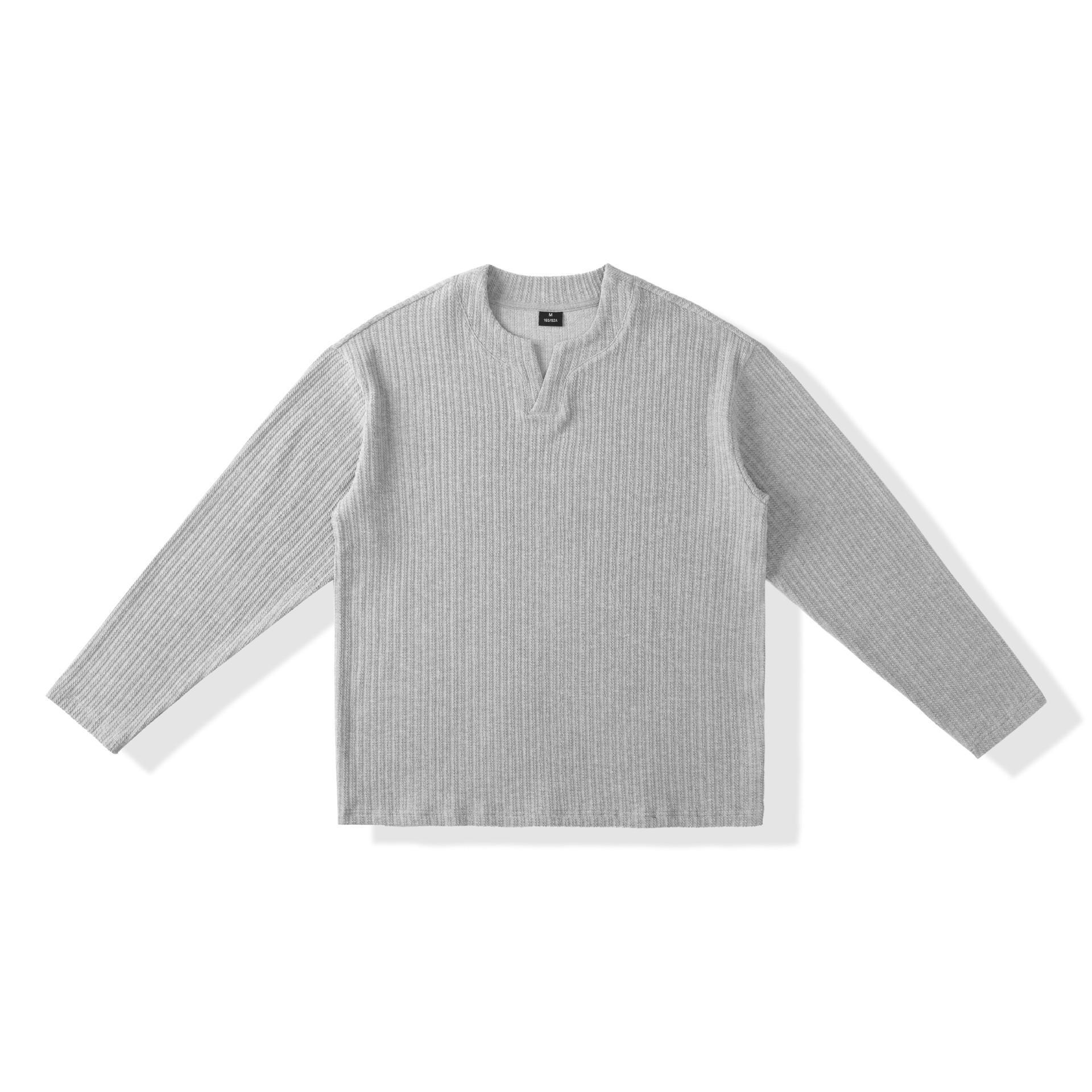 

Men s Heavyweight Long Sleeve V-Neck T-Shirt - American Trendy, Loose Fit, Plus Size, Casual Autumn Top 3XL серый