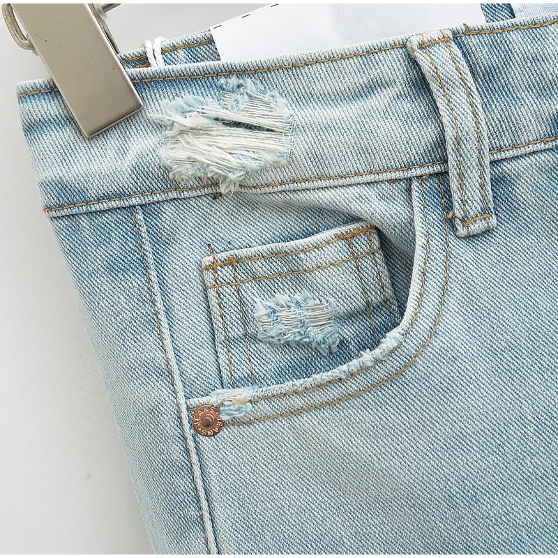 Mode Lässig Damen Voll Längen Locker Sitzende Jeans Gemütlich Mittlere Taille Abgenutzt Baggy Denim Hose Weiter Bein Hinten Aufgerissene Manschette Jean