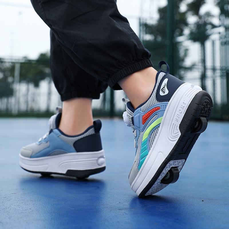 Boys /Youth Roller Skates Shoes Removable Flat Shoes Tow Wheels Girls Roller Skates Sneakers for Kids