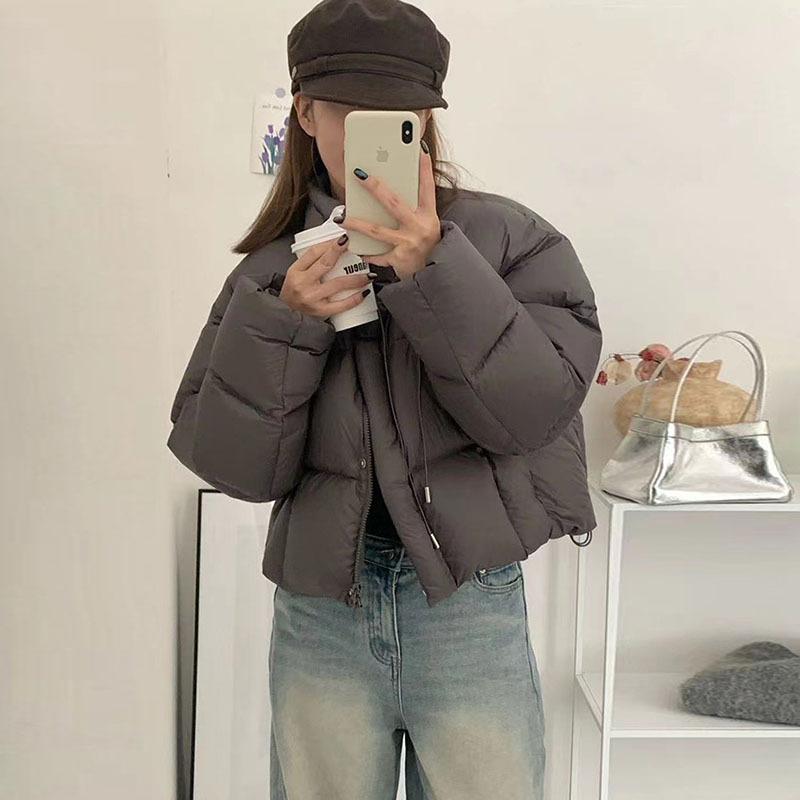 High fluffy 90 white duck down puff down jacket women's short 2024 fashion stand-up collar thickened small bread jacket