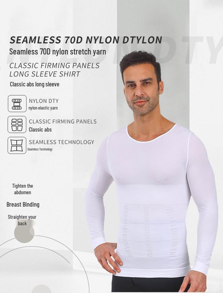 European & American Men's Seamless Long-Sleeve Shapewear Vest CX01 - Tummy Control & Slimming Base Layer