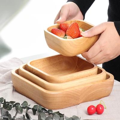 1pcs Japanese Square Wooden Bowl High-grade Creative Oak Fruit Salad Bowl Dessert Snacks Bowl Kitchen Accessories