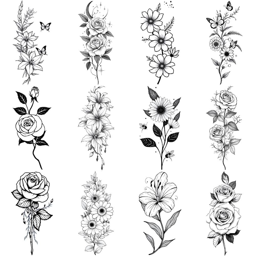 12 sztuk Tymczasowe Tatuaże Kwiatowe Wzory Wodoodporne Długotrwałe Naklejki na Ciało Na Uda Kobiety Dorośli