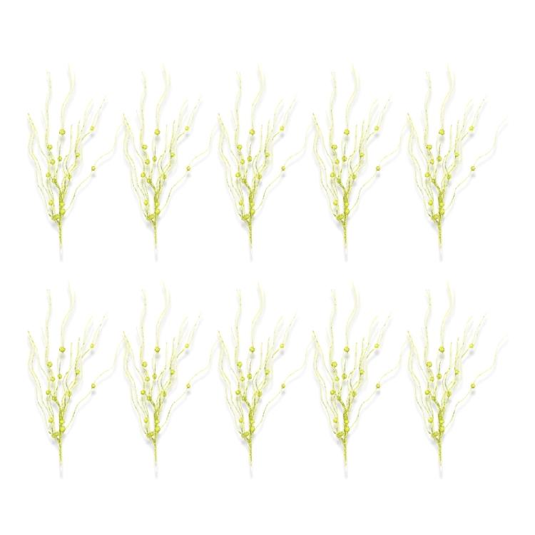 10pcs Textured Plastic Stems Glittering Christmas Picks Artficial Flower Leave Spring Festival Decoration