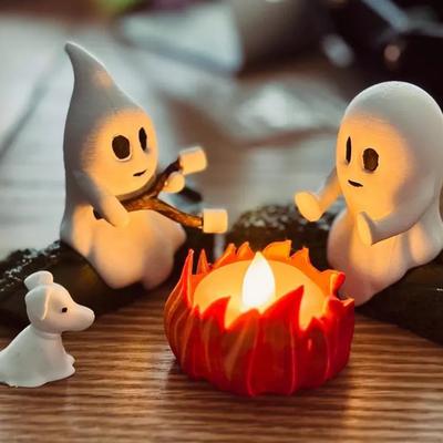 Halloween Ghost Candles Bonfire Party Resin Statue Ornaments Cute Decoration Ghost Outdoor Indoor Home Holiday Party Accessories