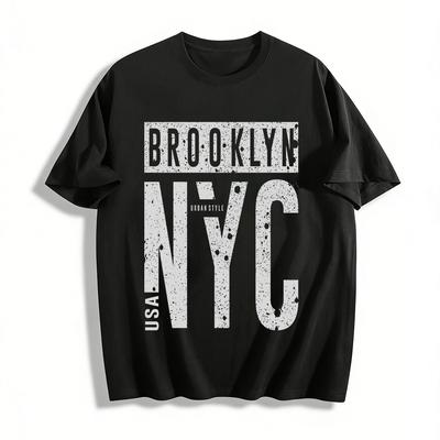 Brooklyn NYC Distressed Print Casual Tee Unisex Vintage Streetwear Top Pure Cotton T-shirt