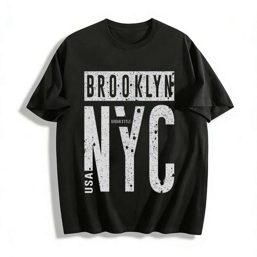 Brooklyn NYC Distressed Print Casual Tee Unisex Vintage Streetwear Top Pure cotton T-shirt XXS