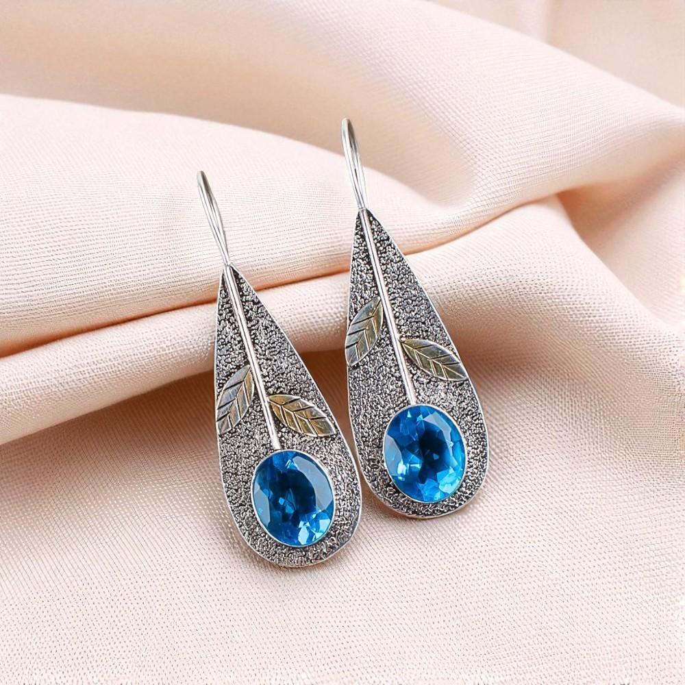 

Swiss Blue Topaz Gemstone 925 Sterling Silver Jewelry Handmade Earrings 2.00 EE-72-9
