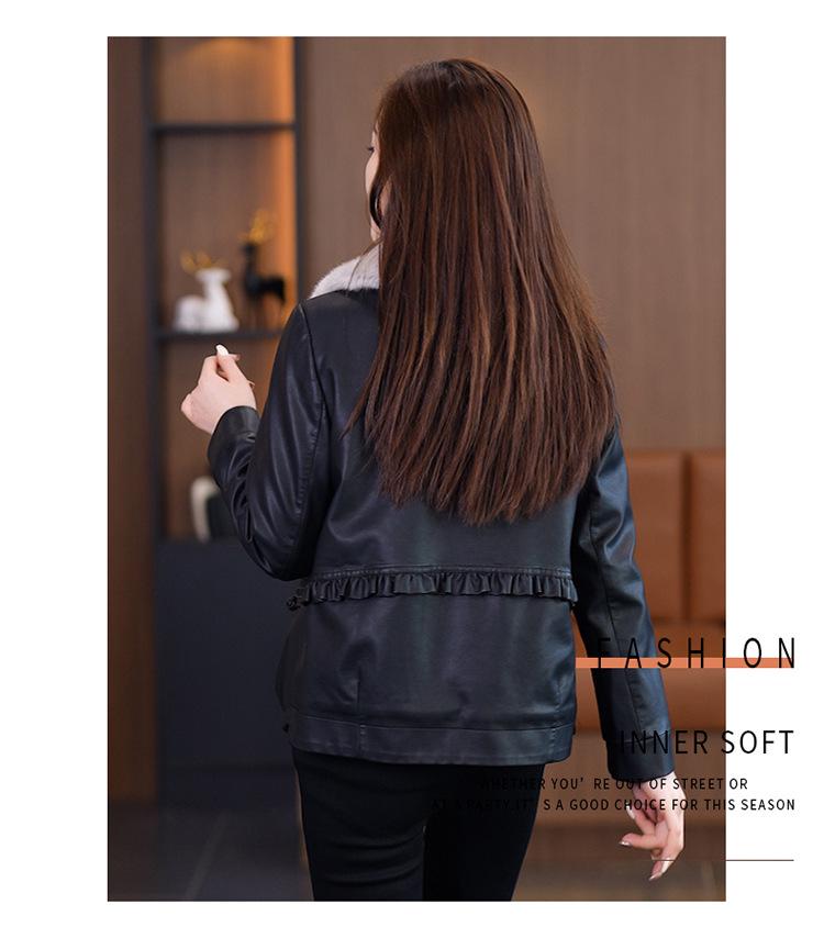 Women's 2024 Winter Loose Fit Fleece-Lined PU Biker Jacket with Fur Collar