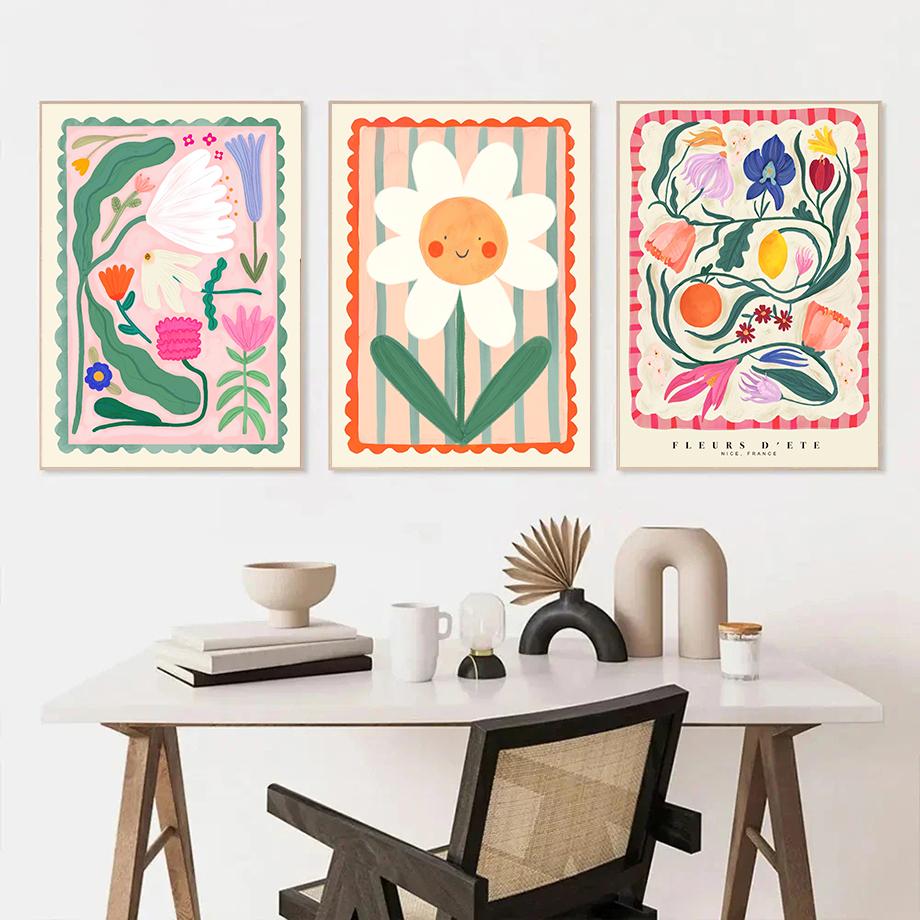 Colorful Flowers Minimalism Abstract Posters Wall Art Prints Decoration Canvas Painting Pictures Bedroom Living Room Decor Mural