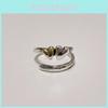 Korean Imported Vintage Handmade Textured Two Heart Adjustable Ring For Women
