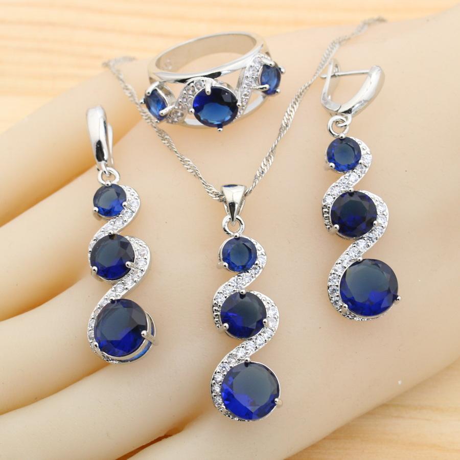 

Классический синий цирконий 925 Серебряные ювелирные наборы для женщин Серьги Ожерелье Подвеска Кольцо Браслет Свадебный подарок 6